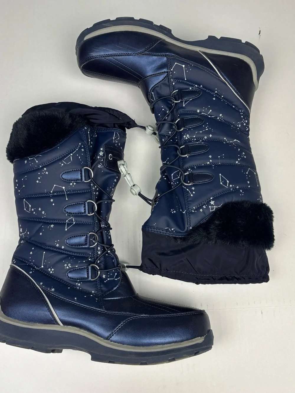 Lands End Big Girls Size 7 Boots Snow Rain Navy Blue Starry Night Constellation